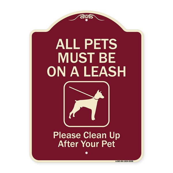 Designer Series-All Pets Must Be On A Leash Please Clean Up After Your Pet, 24" x 18", BU-1824-9998